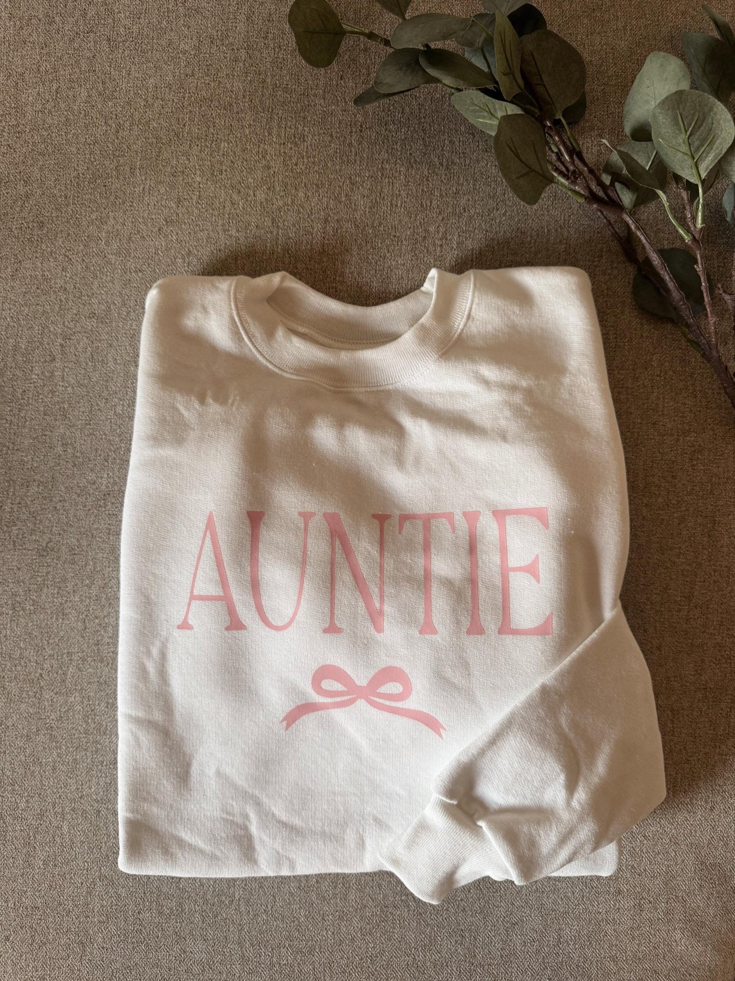 Personalized Auntie Bow Puff Vinyl Apparel / Crewneck, Bubble Romper, Aunt, Mini, Custom, Neutral, Sleeve Customization, Gifts for Aunts