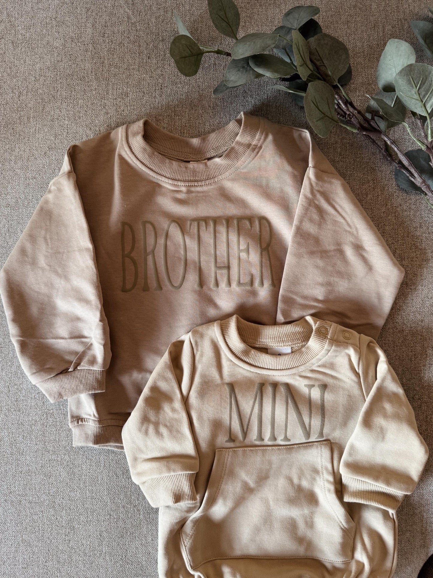Personalized Matching Puff Family Set / Crewneck, Romper, Mama, Dada, Mini, Brother, Custom, Neutral, Sleeve Customization