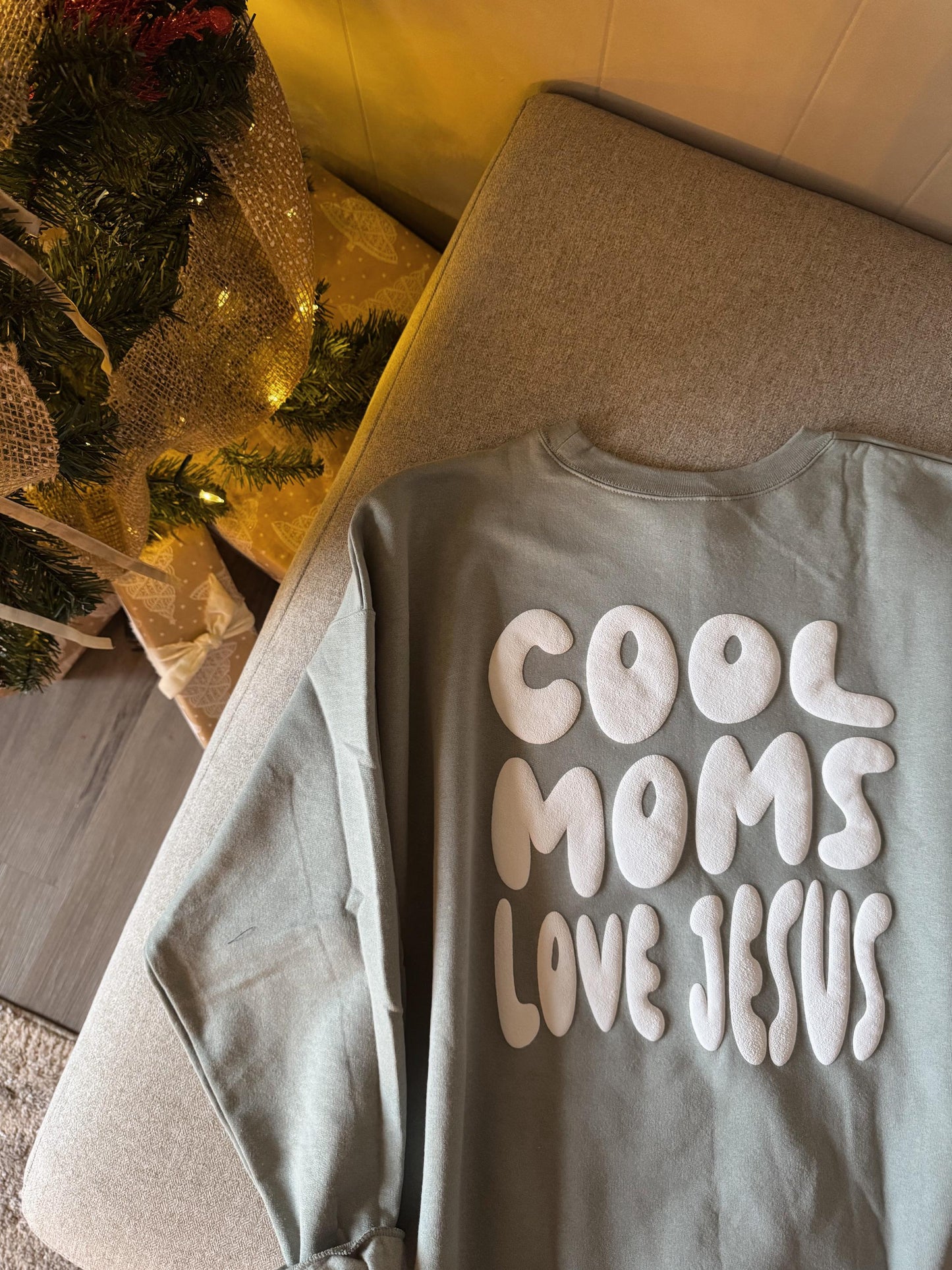 Personalized Mama Sweatshirt: 'Cool Moms Love Jesus', Custom Sleeve Name, Christian Apparel, Puff Vinyl, Front/Back Design