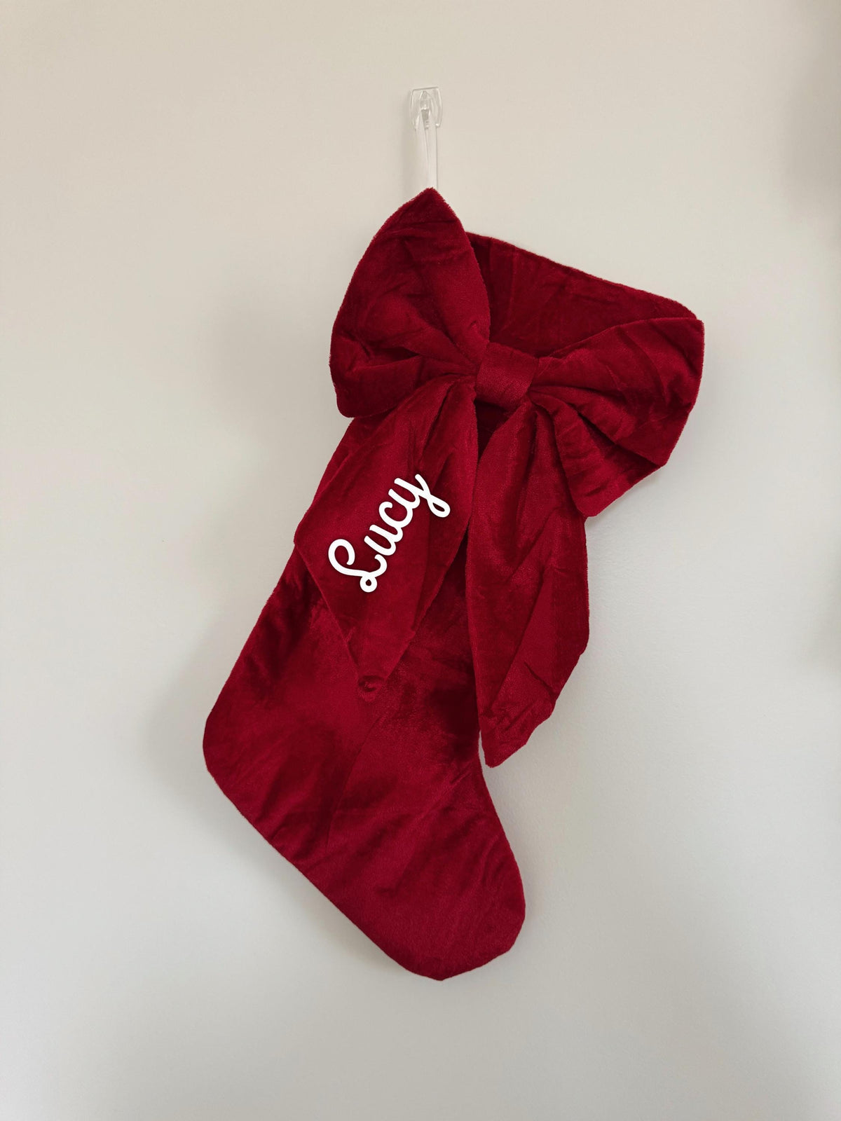 Ivory velvet personalized Christmas stocking
